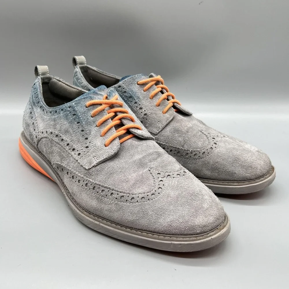 Cole Haan Shoes Men 10 Gray Blue Ombre Suede GrandEvolution Wingtip Oxford